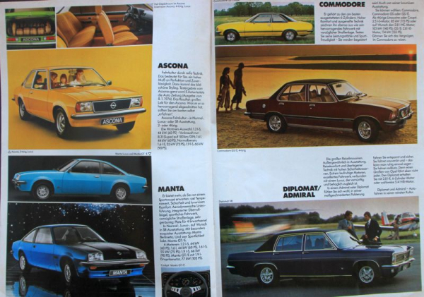 Opel Modellprogramm 1976 drei Automobilprospekte (10368)
